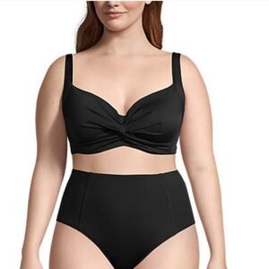 Lands End Underwire Black Twist Front Bikini Top 24W